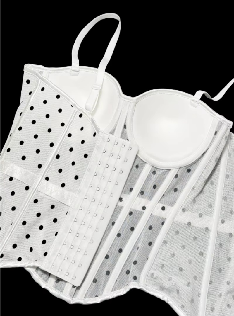 Womens Mesh Polka Dot Corset Bustier Top - Tummy Control Waist Cincher